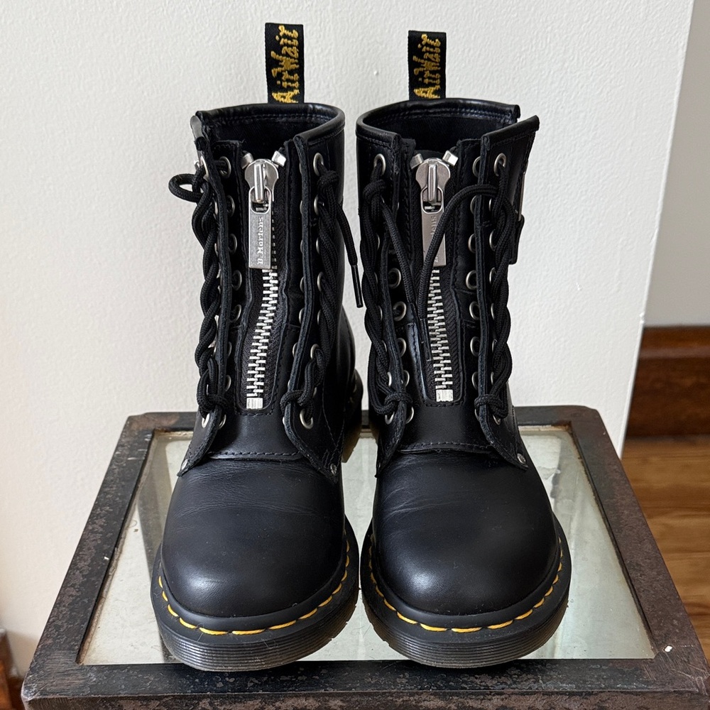 Doc Martens Black Leather Lace-Up Boots with Zippers - Picture 3 of 8